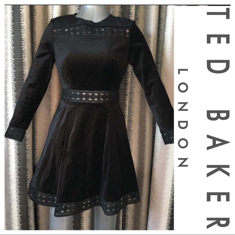 NWT! TED BAKER Black Velvet Party Dress
